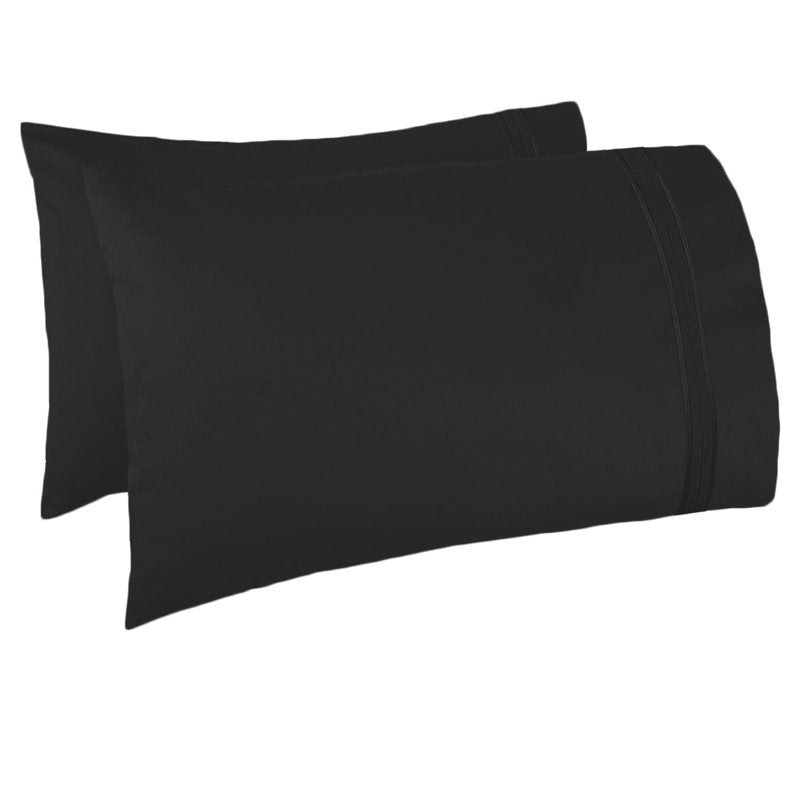 Queen Microfiber Sheet Set - Black 6 Piece Luxury Bedding with Embroidered Pillowcases