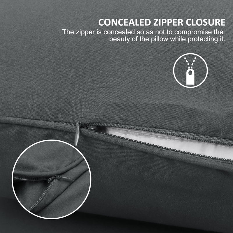 King Microfiber Pillowcases with Zipper Closure - Dark Gray, 2 Pack