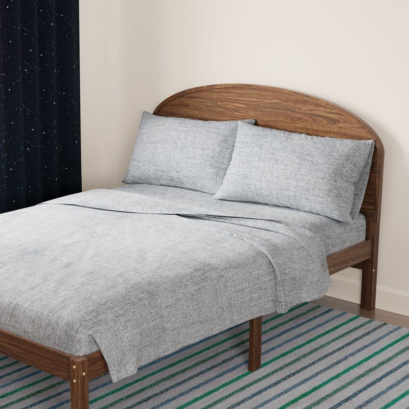 Kids Full Gray Cotton Percale Bed Sheet Set - 4 Pieces