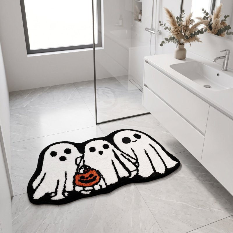 Halloween Ghost Shaped Bathroom Rug - M Size Spooky Ghost Bath Mat, Non-Slip Decor