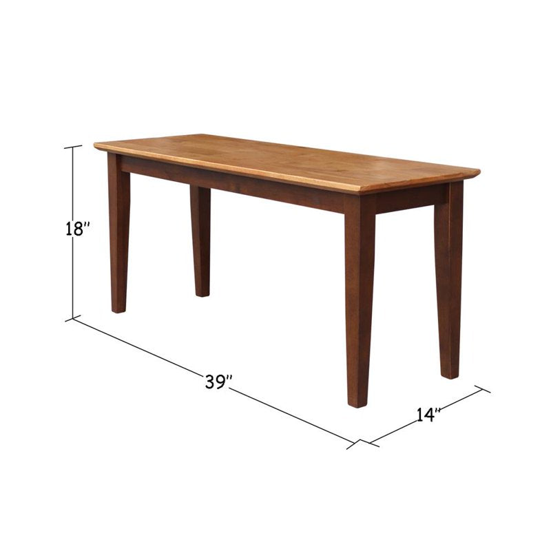 Shaker Style Bench - Solid Parawood, 39" - Cinnamon/Espresso