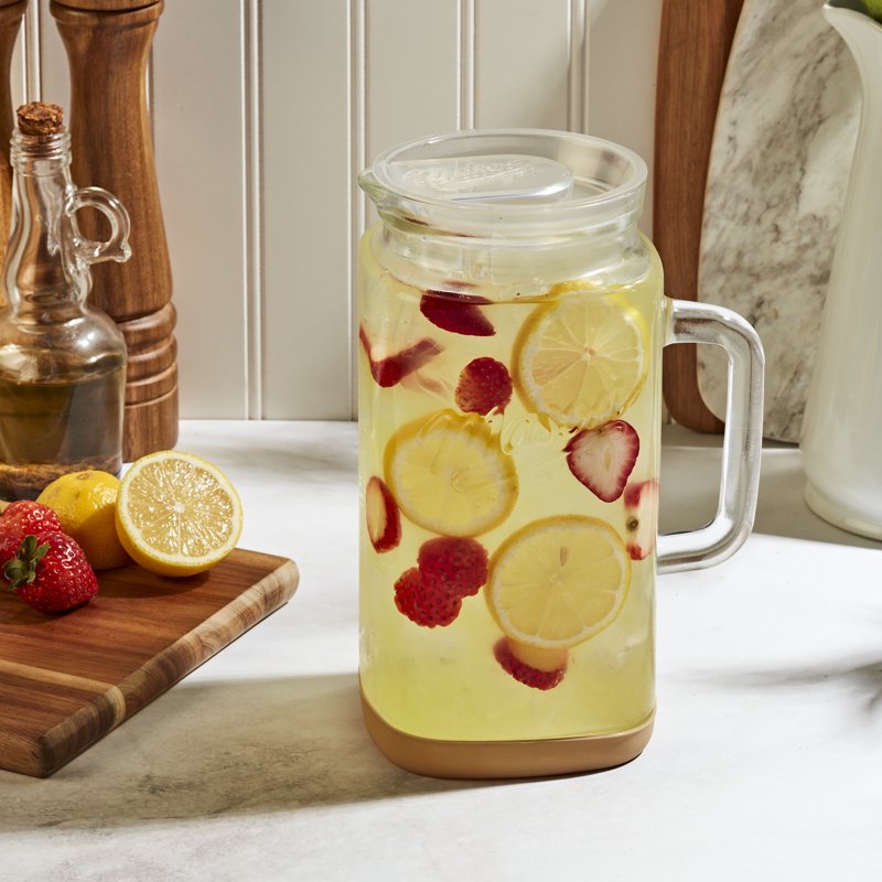 Glass 0.5 Gallon Pitcher with Lid & Silicone Base - Taupe