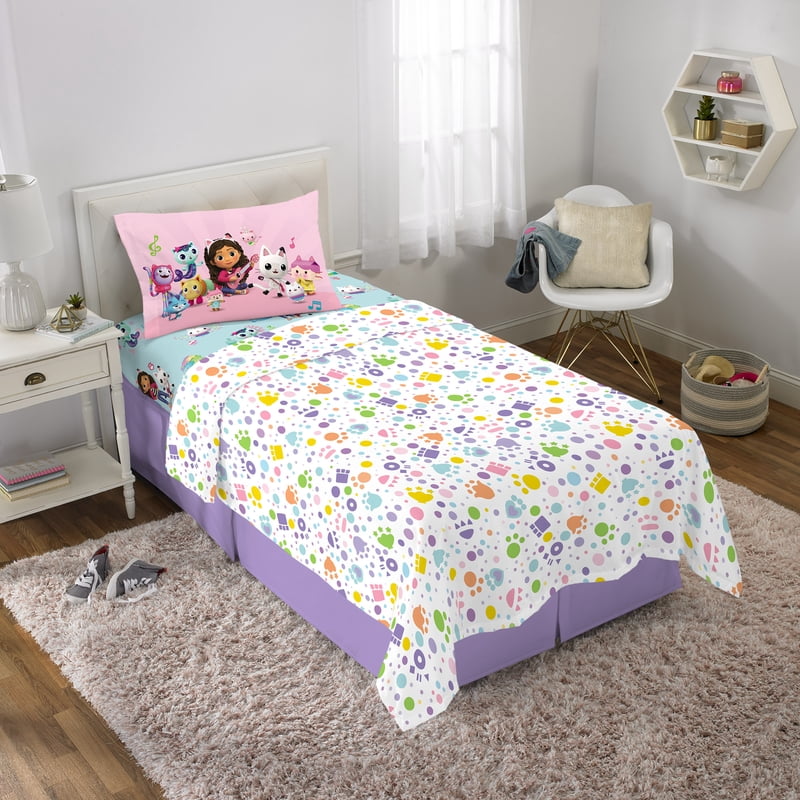 Gabby's Dollhouse Twin Sheet Set - Pawtastic Teal Blue White 3 Piece