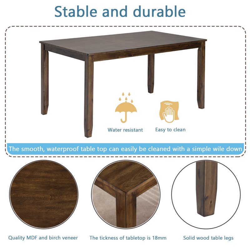 45.5" Rectangular Wooden Dining Table - Seats 4, Walnut Finish