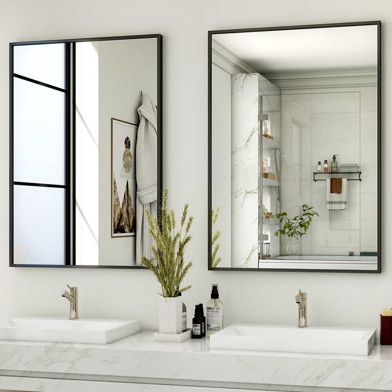 Rectangular Bathroom Wall Mirror 38x26 Inch Black Vanity Mirror with Aluminum Frame - Easy4Home