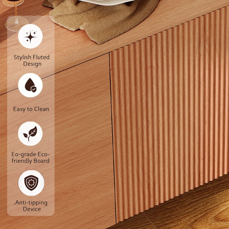 61" Minimalist 4-Door Sideboard - Mocha with Geometric Design