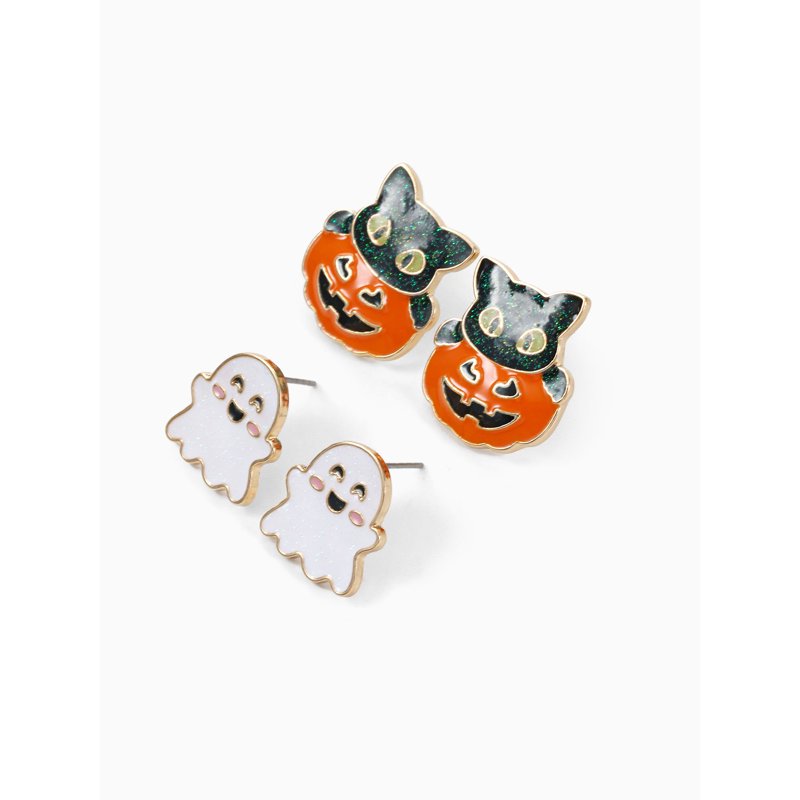 Ghost Halloween Stud Earrings Set - 2 Pairs of Spooky & Fun Jewelry - Variation: Ghost