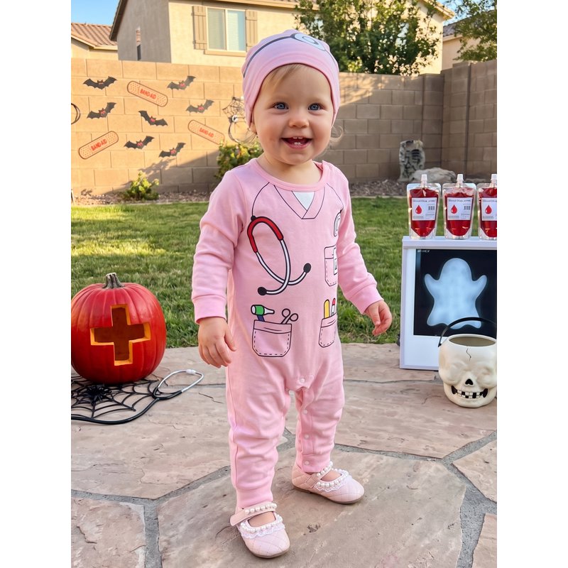 Pink Toddler Doctor Costume Romper & Hat Set 6-12 Months Baby Dress Up