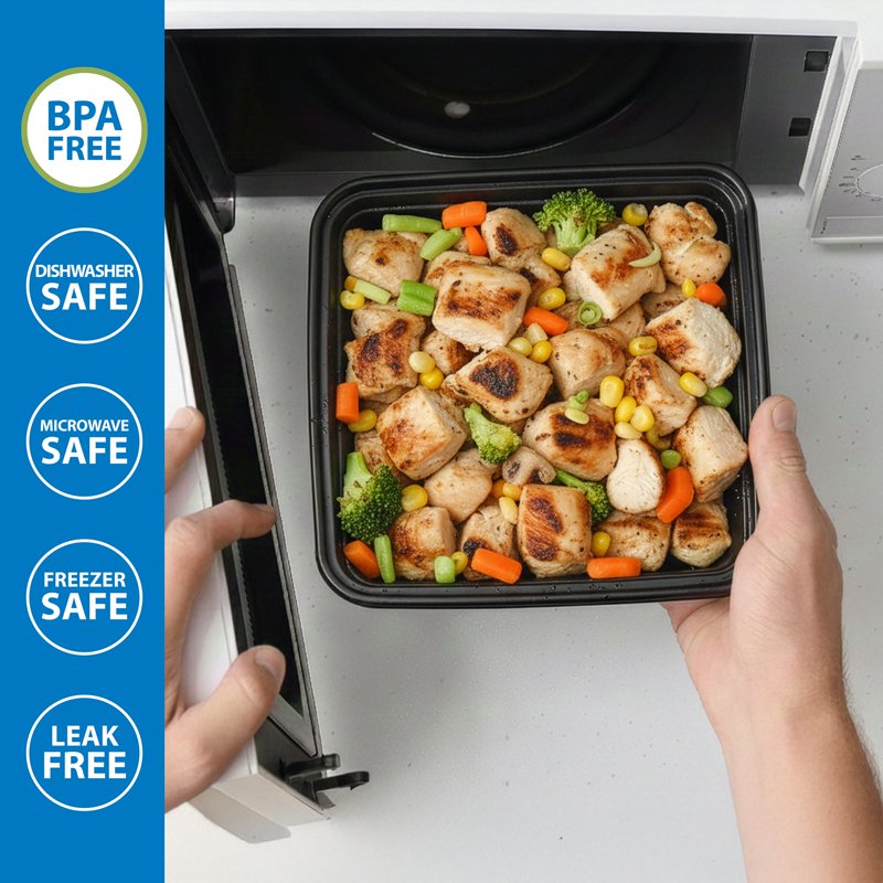8-Cup Tall Square Meal Prep Containers - 2 Pack with Lids