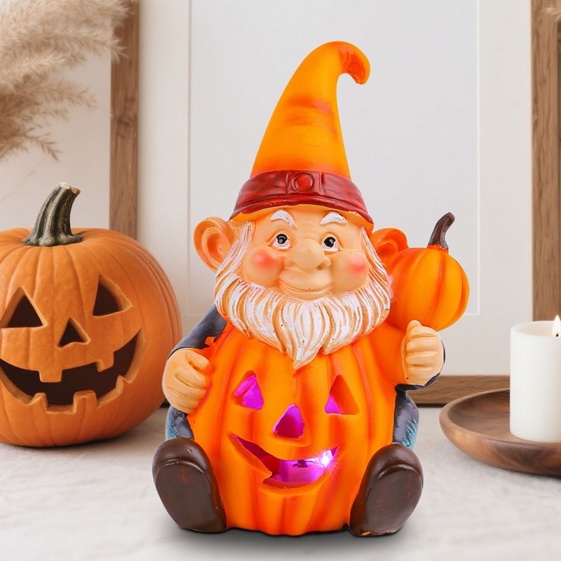 Halloween Pumpkin Gnome Ornament - Luminous Resin Garden Statue - Old Man Design - Variation #354D