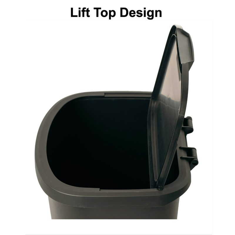 11 Gallon Plastic Kitchen Trash Can with Lift-Top Lid - Black