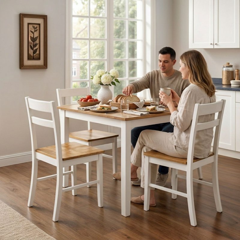 Compact 5-Piece Dining Set for Small Spaces - White & Natural