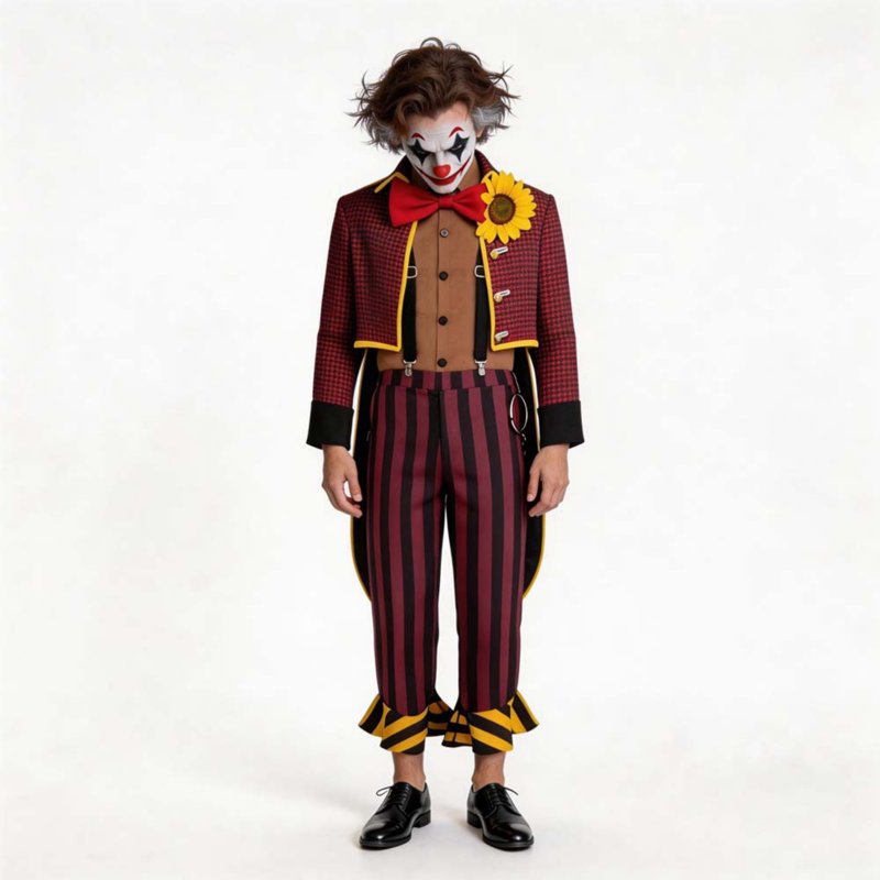 Men XL Circus Clown Costume Set - Vintage Jester Carnival Cosplay Outfit