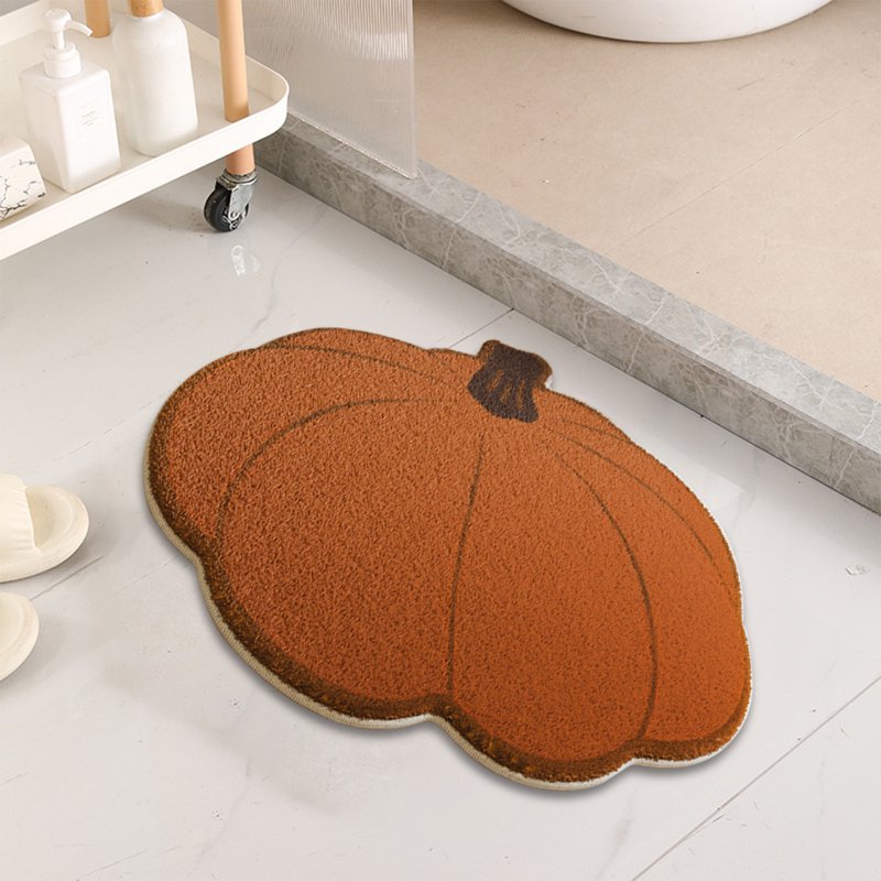Halloween Pumpkin Rug for Front Door & Living Room - Brown Non-Slip Fall Carpet, 23.6x23.6 Inch