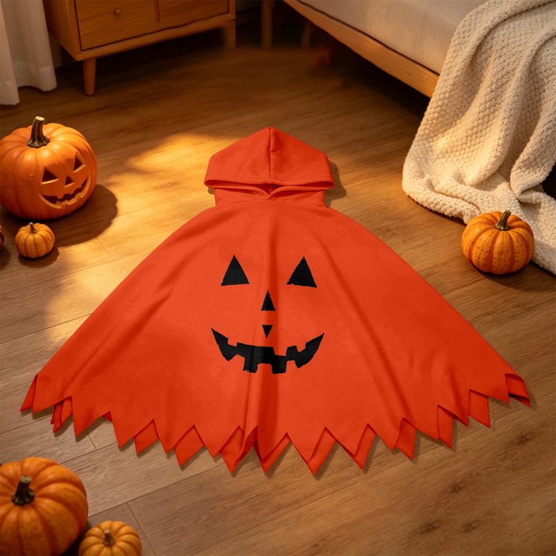 Kids Ghost Face Halloween Costume Cape - Unisex Hooded Dress Up for 10-12 Years - Orange, Fancy Dress