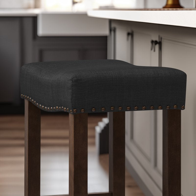 24" Backless Bar Stool Set of 4 - Black Wood Upholstered