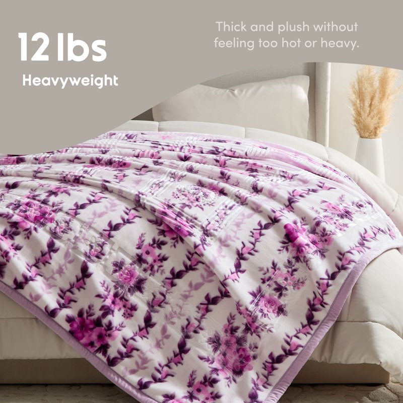 King Size Korean Mink Blanket - Lavender, 87x94 Inches, Heavy 2-Ply Winter Bed Cover - Reversible Raschel Throw
