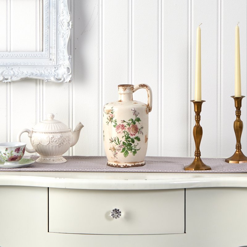 10-Inch Tuscan Ceramic Floral Print Pitcher - Indoor Decor