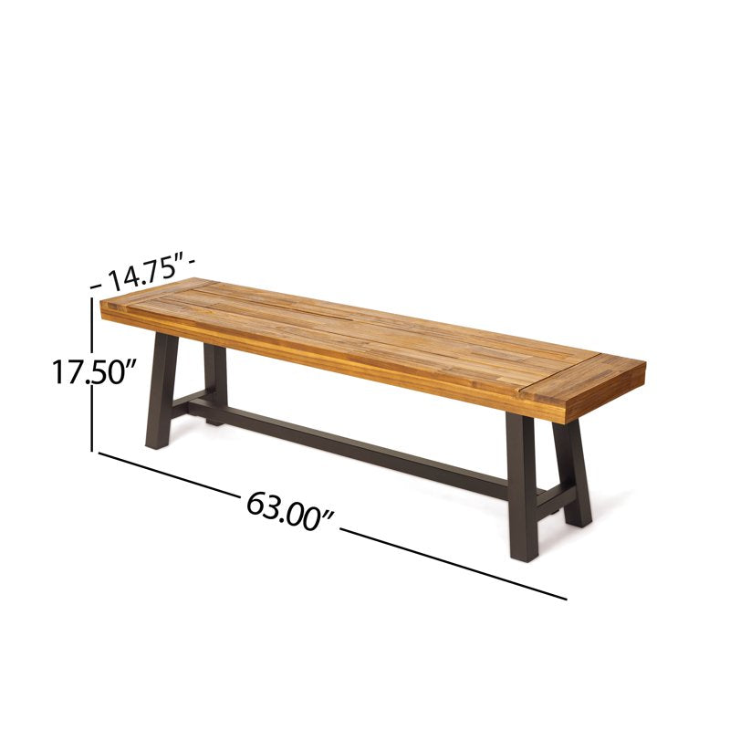 Outdoor Acacia Wood Bench - Sandblasted Finish/Rustic Metal