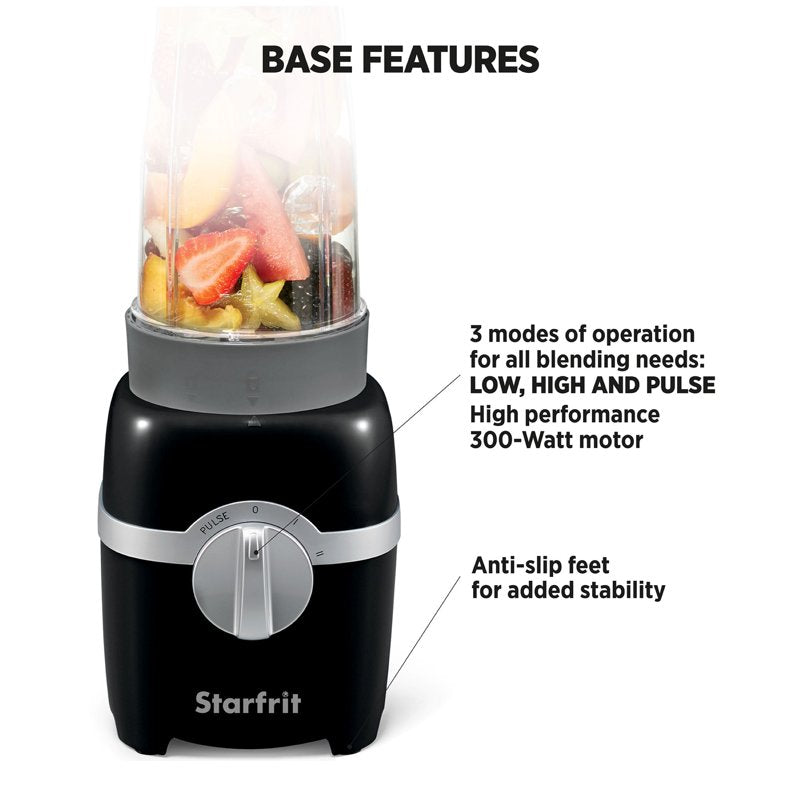 Personal Blender with 2 Cups & Blades - 300W, 3 Speed Modes