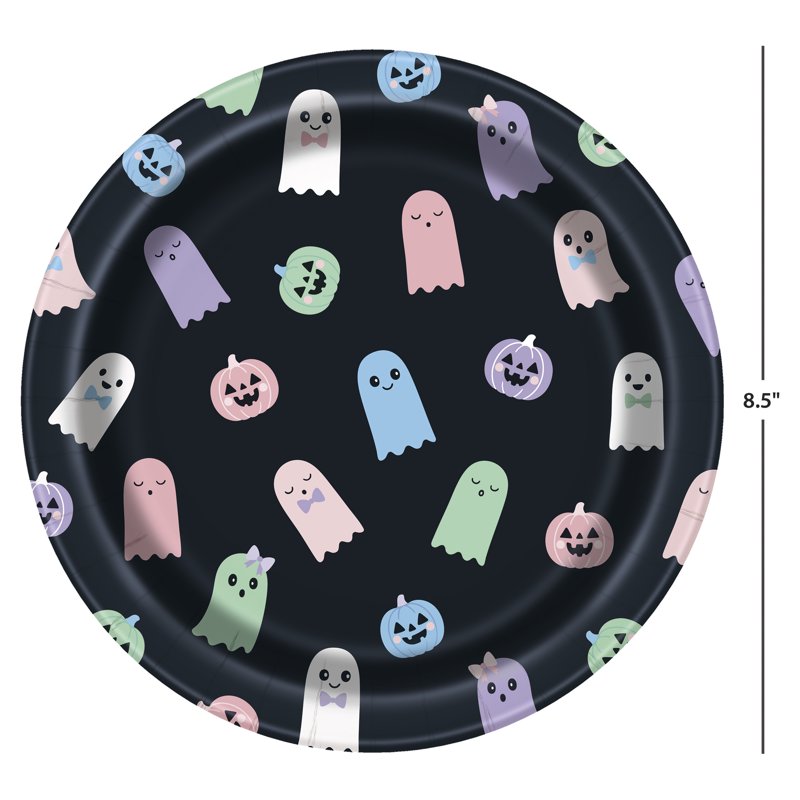 30-Pack 9-Inch Pastel Ghosts Halloween Paper Plates for Parties