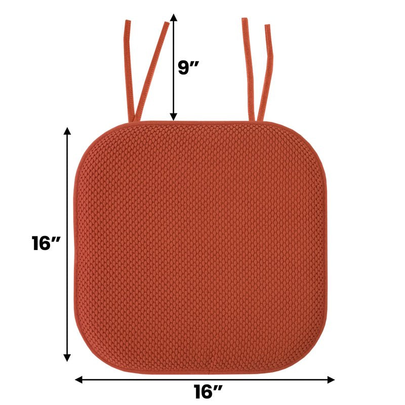 Memory Foam Honeycomb Chair Cushion Pad with Ties - 12-Pack, Rust