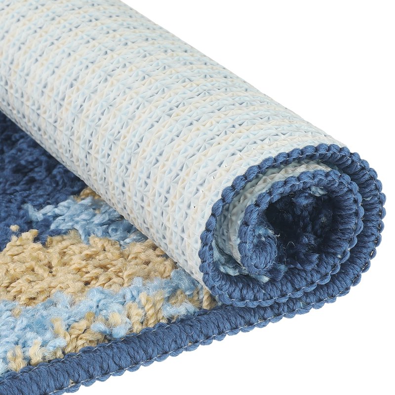 Floral Washable Bath Mat 16x24 Inches - Non-Slip Bathroom Rug Blue-1
