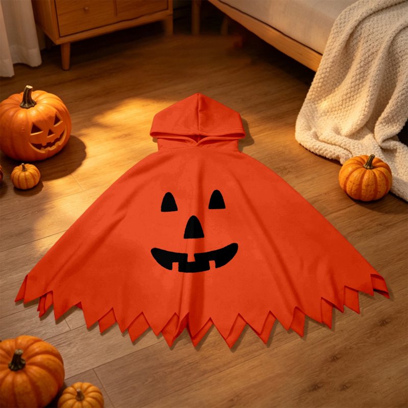Kids Halloween Costumes Unisex Hooded Pumpkin Cape - Orange, 7-9 Years