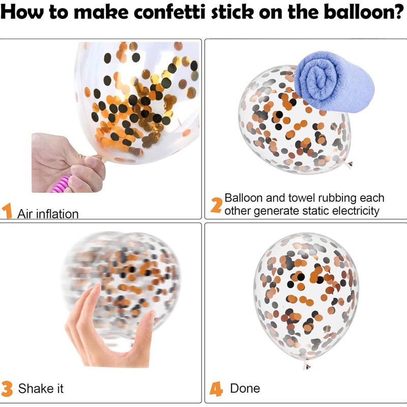Halloween & Birthday Latex Balloons Set - Black & Orange Confetti, 30pcs - Variation A