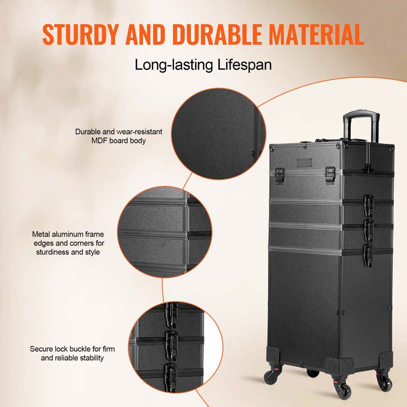 5-in-1 Rolling Makeup Train Case - Large Capacity Cosmetic Organizer