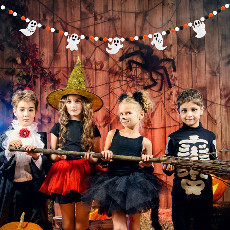 Halloween Ghost Banner Garland 6.6Ft Felt Spooky Decor for Party & Indoor Outdoor Use