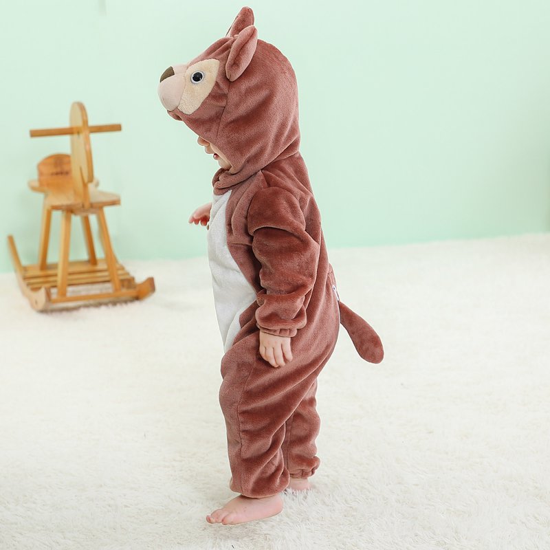 Kids Animal Cosplay Hooded Flannel Jumpsuit - Brown 3T-4T