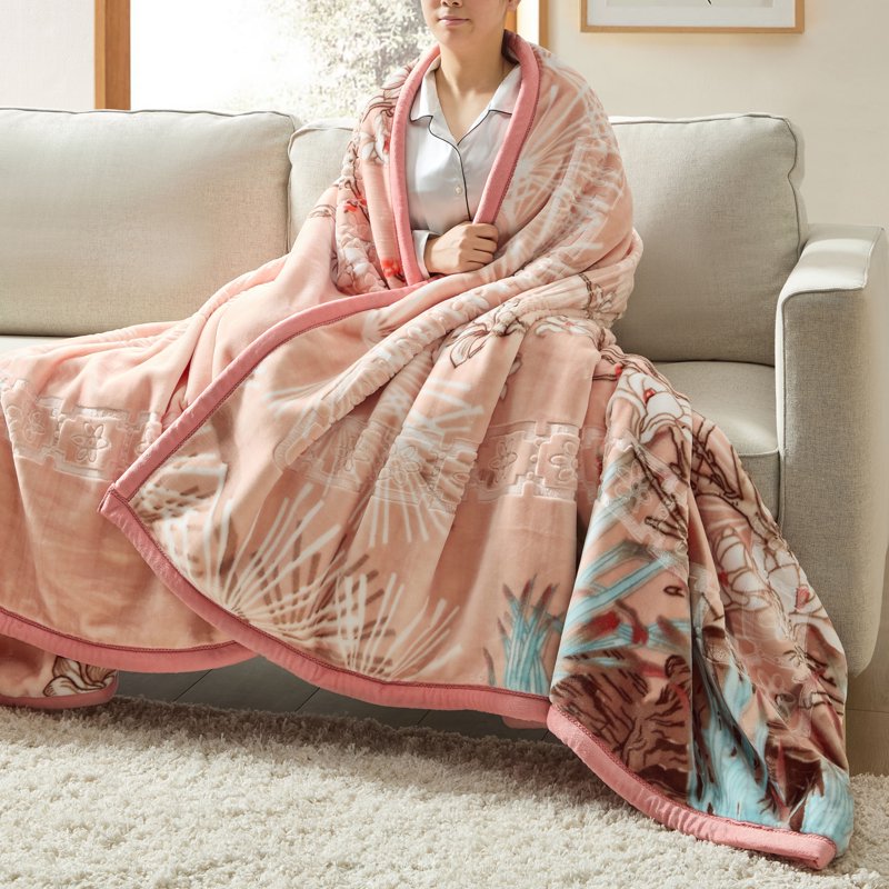 Queen Size Korean Mink Fleece Blanket - Peach Reversible Heavyweight Winter Bedding