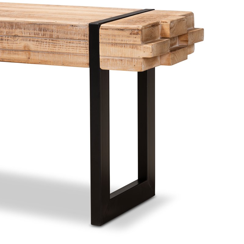 Rustic Industrial Entryway Bench with Natural Brown Finish