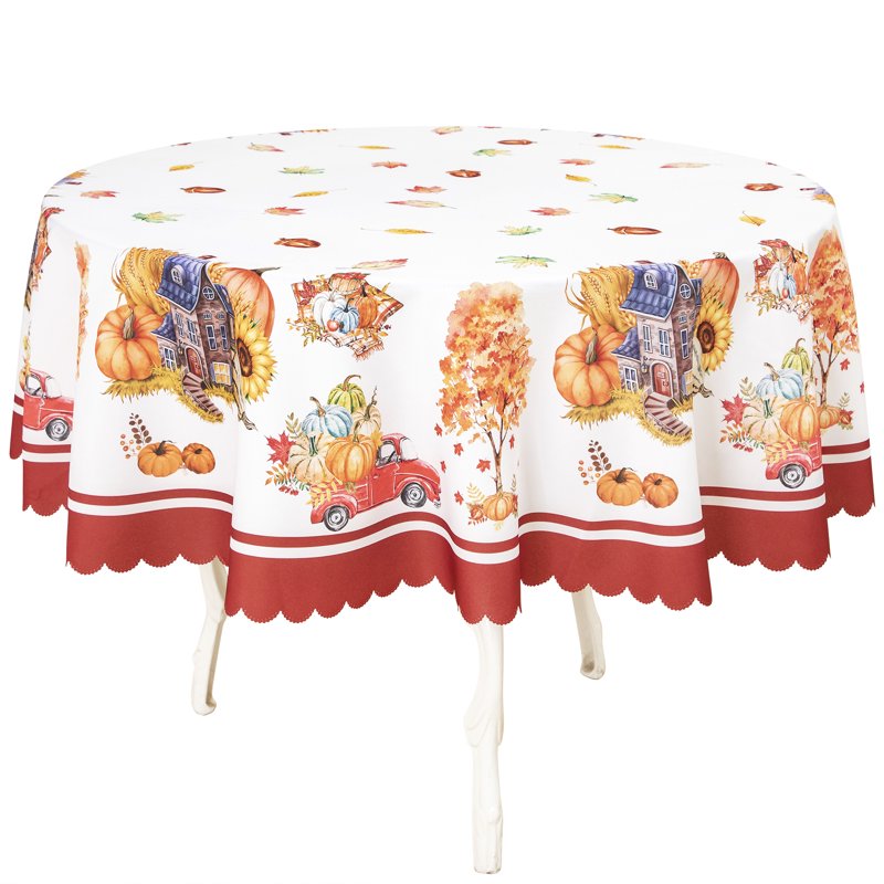 Christmas Tablecloth 60 Inch Round - Heavy Duty Polyester, Yellow & Red