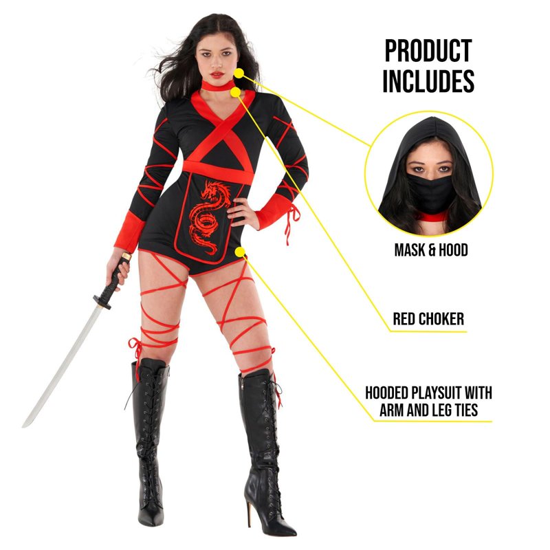 Red Dragon Ninja Playsuit Halloween Costume for Women - Size S