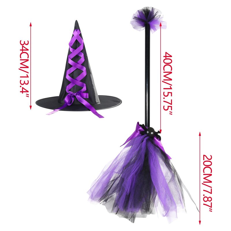 Purple Halloween Witch Costume Set for Kids - Detachable Broom & Hat - Decor_L