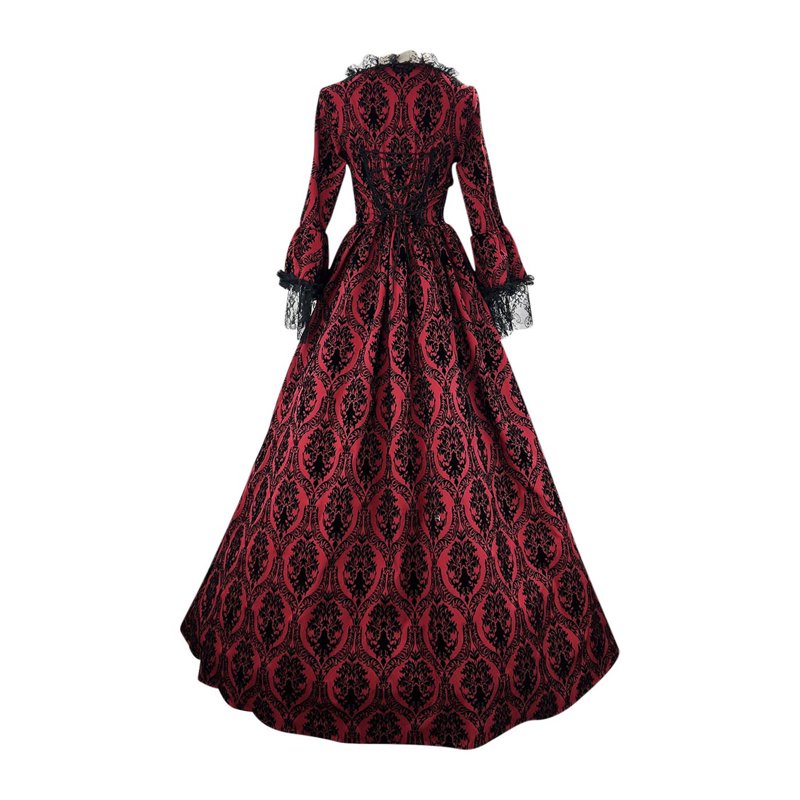Red L Renaissance Gothic Dress Women Vintage Court Collar Bow Dress