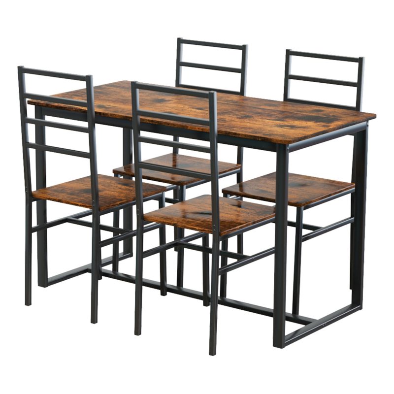 Modern 5-Piece Dining Table Set for 4 - Dark Walnut