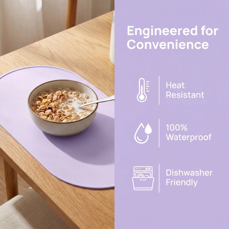 Silicone Placemats – 6 Pack for Kitchen Dining Table, Purple 21" x 11"