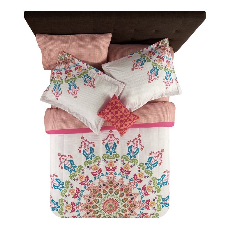 Full Coral Medallion 8-Piece Bed-in-a-Bag Comforter Set with Sheets