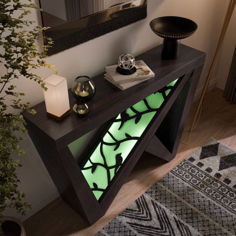 Contemporary LED Wood Console Table with Remote - Cappuccino