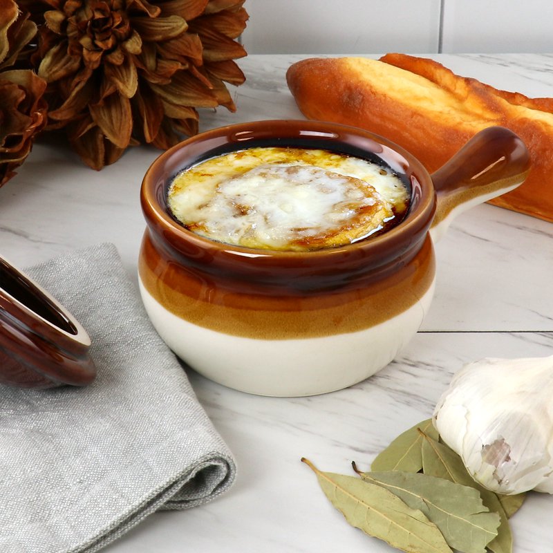 15 Ounce Stoneware French Onion Soup Bowls - Set of 4 with Lids