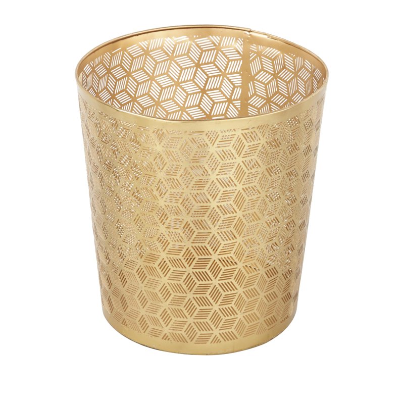 Gold Metal Geometric Cube Waste Bin - 9" x 10" Round