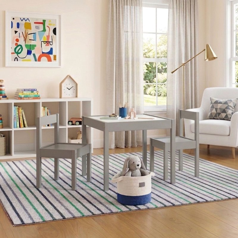 Kids 3-Piece Dry Erase Activity Table and Chair Set - Gray