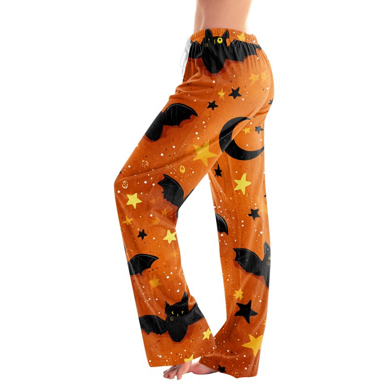 Yellow Breathable Halloween Pajama Bottoms for Women Cozy Lounge Pants M