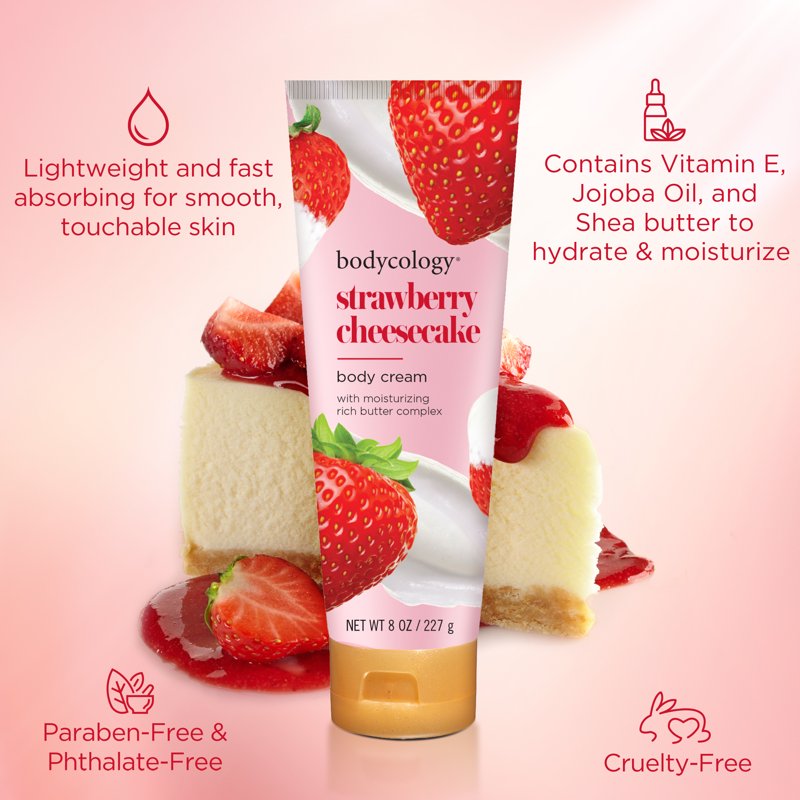 Strawberry Cheesecake Shea Butter Body Cream - Moisturizing Lotion, 8 oz