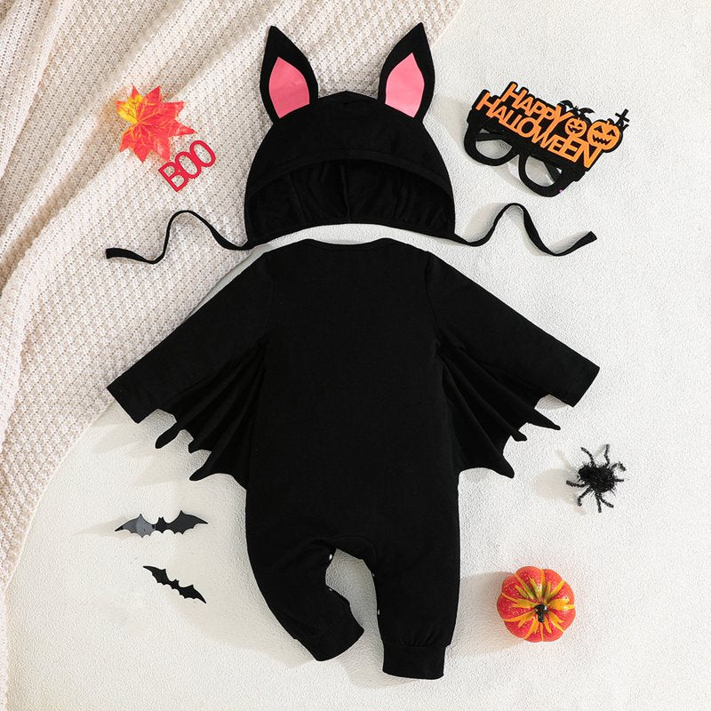Black and Pink Baby Skeleton Jumpsuit and Ear Hat Halloween Costume 2PCS - 3 Months to 3 Years