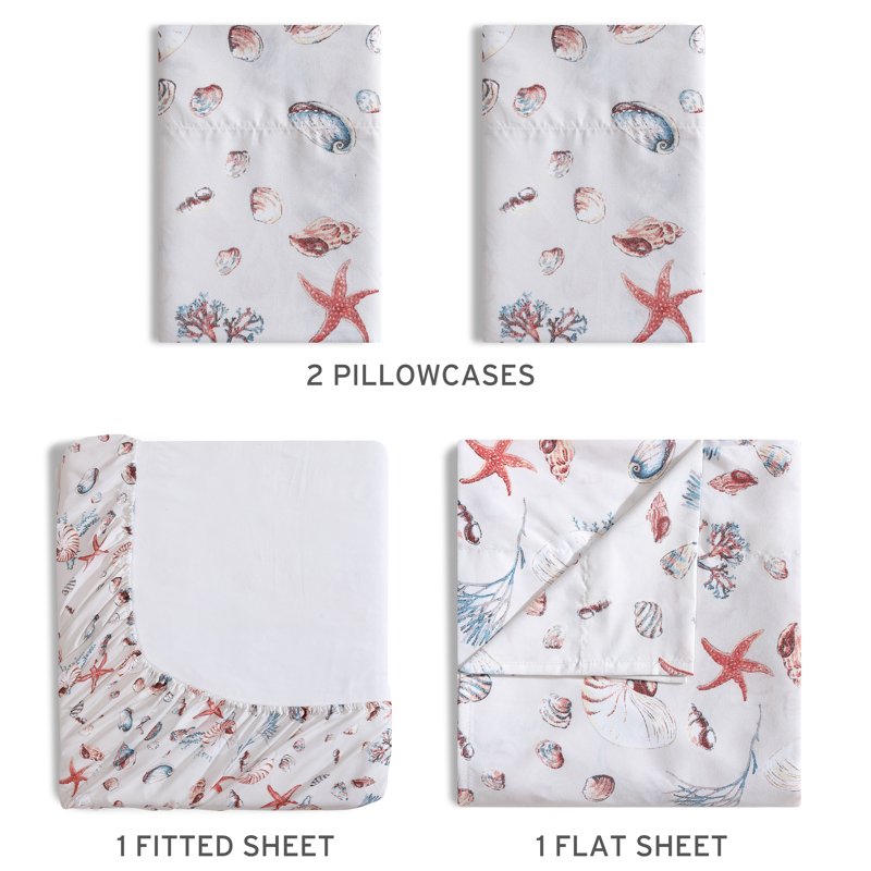 Queen Coastal Print Microfiber Sheet Set - Oceanside Sand - Beatrice Home Fashions