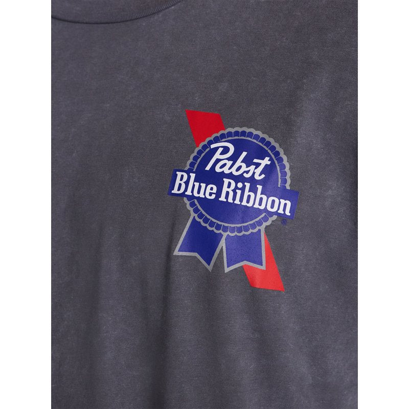 Men's Halloween Graphic T-Shirt - Pabst Blue Ribbon Ghost Design, Grey Wash 2XL